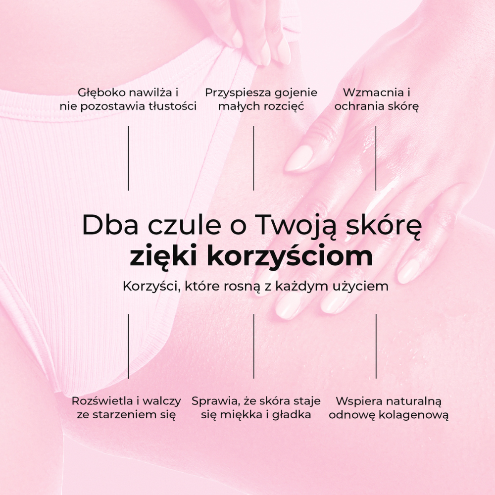 Korzyści stosowania olejku po goleniu Silky Balloon marki Lumisilk — nawilżenie, regeneracja, ochrona, wygładzenie i wsparcie kolagenu.