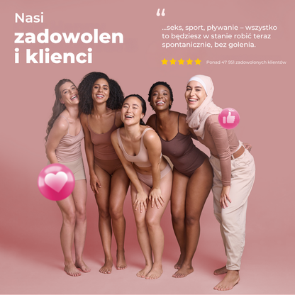 Zadowolone kobiety różnych typów urody dzielące się pozytywnymi opiniami o Lumina IPL