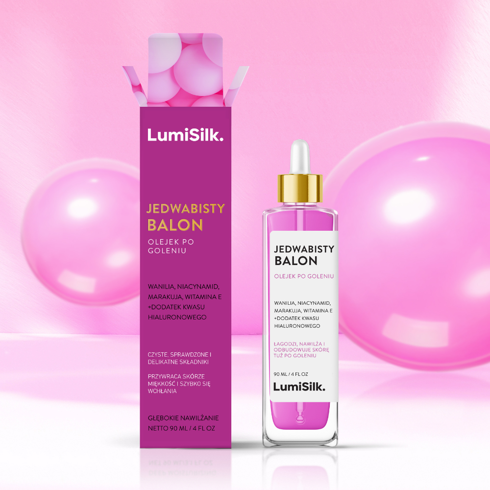 Silky Balloon – różowy olejek LumiSilk na bazie naturalnych składników, z lekką formułą i zapachem wanilii, dla gładkiej i miękkiej skóry.