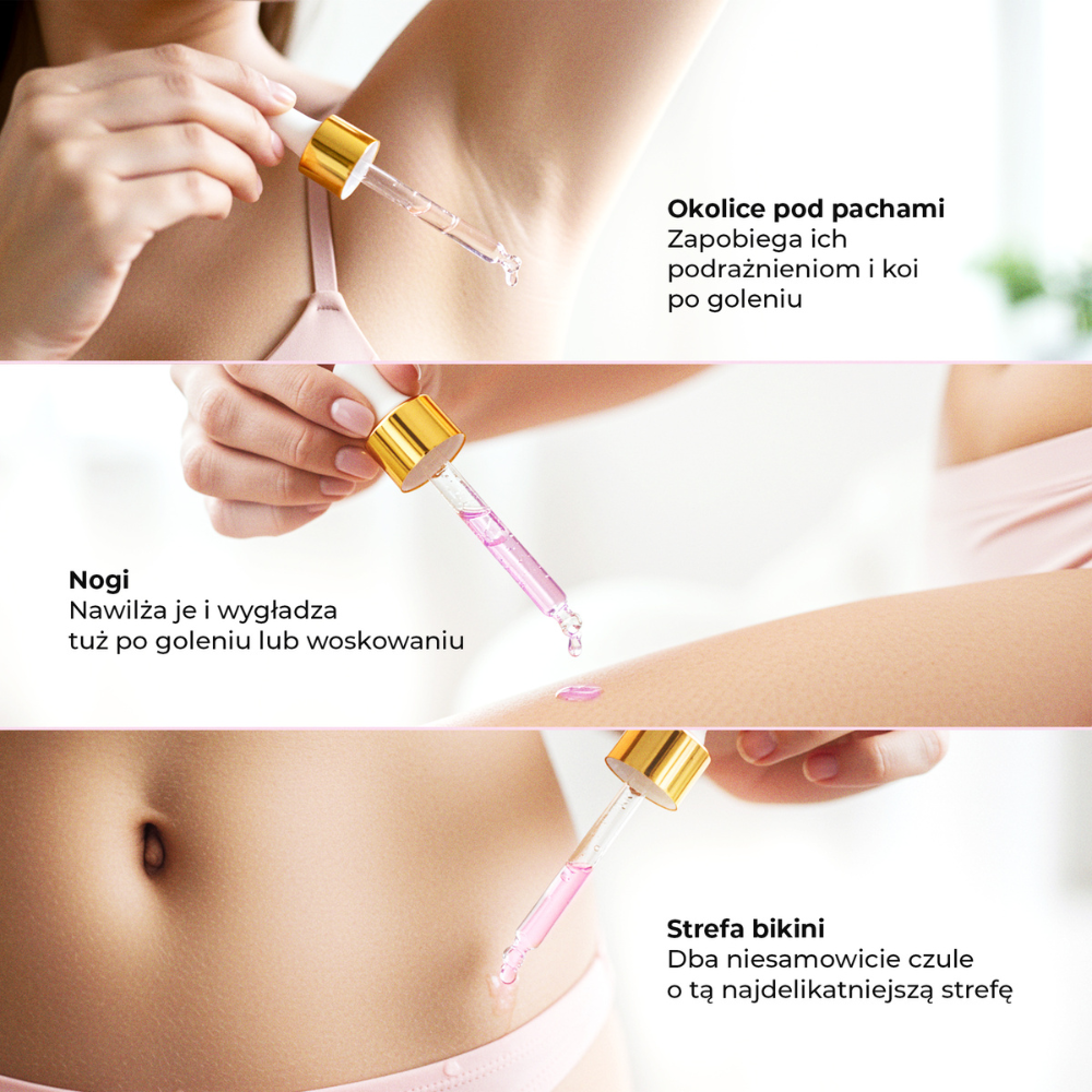 Olejek po goleniu Silky Balloon marki Lumisilk stosowany na pachy, nogi i strefę bikini — łagodzi, nawilża i wygładza skórę po depilacji.